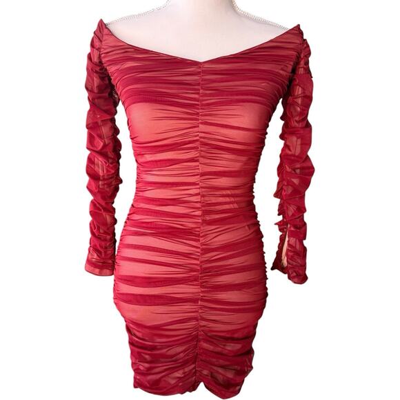 HOUSE OF CB Wine Stretch Tulle Dress Size XS - Picture 2 of 12